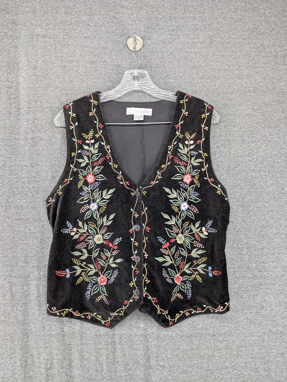 Embroidered Black Floral Velvet Vest - Women's Layering Top